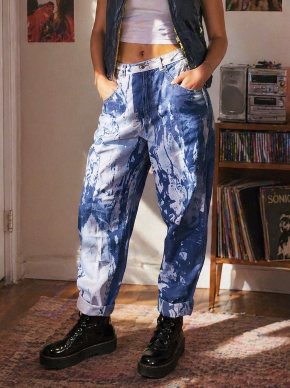 Vintage Blue Acid Wash Baggy Jeans